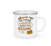 quotedazur - Mug Mon humour c'est comme mon bricolage : bancal mais assumé - Tasse Cadeau Humour Homme - Blanc/Emaillé
