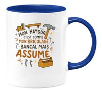 quotedazur - Mug Mon humour c'est comme mon bricolage : bancal mais assumé - Tasse Cadeau Humour Homme - Bleu/Céramique
