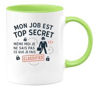 quotedazur - Mug Mon job est top secret, même moi je ne sais pas ce que je fais - Tasse Cadeau Collègue - Vert/Céramique