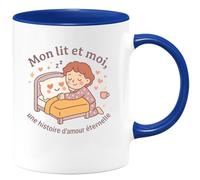 quotedazur - Mug Mon lit et moi, une histoire d'amour éternelle - Tasse Cadeau Humour Femme - Bleu/Céramique
