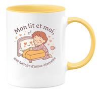 quotedazur - Mug Mon lit et moi, une histoire d'amour éternelle - Tasse Cadeau Humour Femme - Jaune/Céramique