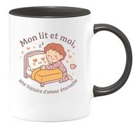 quotedazur - Mug Mon lit et moi, une histoire d'amour éternelle - Tasse Cadeau Humour Femme - Noir/Céramique
