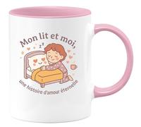 quotedazur - Mug Mon lit et moi, une histoire d'amour éternelle - Tasse Cadeau Humour Femme - Rose/Céramique