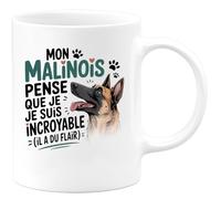 quotedazur - Mug Mon malinois pense que je suis incroyable (il a du flair) Tasse Cadeau Femme Blanc/Céramique