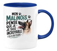quotedazur - Mug Mon malinois pense que je suis incroyable (il a du flair) Tasse Cadeau Femme Bleu/Céramique
