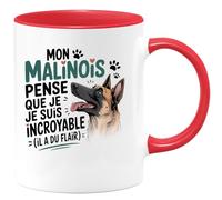 quotedazur - Mug Mon malinois pense que je suis incroyable (il a du flair) - Tasse Cadeau Malinois Femme - Rouge/Céramique