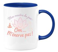quotedazur - Mug Mon mantra du jour : Om... M'énerve pas ! - Tasse Cadeau Maman Zen Femme - Bleu/Céramique