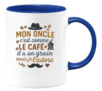 quotedazur - Mug Mon oncle c'est comme le café, il a un grain mais je l'adore - Tasse Cadeau Oncle Homme - Bleu/Céramique