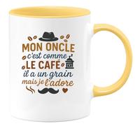 quotedazur - Mug Mon oncle c'est comme le café, il a un grain mais je l'adore - Tasse Cadeau Oncle Homme - Jaune/Céramique