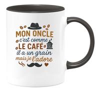 quotedazur - Mug Mon oncle c'est comme le café, il a un grain mais je l'adore - Tasse Cadeau Oncle Homme - Noir/Céramique