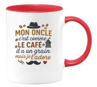 quotedazur - Mug Mon oncle c'est comme le café, il a un grain mais je l'adore - Tasse Cadeau Oncle Homme - Rouge/Céramique
