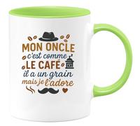 quotedazur - Mug Mon oncle c'est comme le café, il a un grain mais je l'adore - Tasse Cadeau Oncle Homme - Vert/Céramique