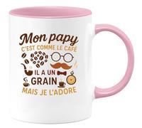 quotedazur - Mug Mon papy c'est comme le café, il a un grain mais je l'adore - Tasse Cadeau Papy, Fête Des Grand-pères Homme - Rose/Céramique