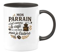 quotedazur - Mug Mon parrain c'est comme le café, il a un grain mais je l'adore - Tasse Cadeau Parrain Homme - Noir/Céramique