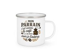 quotedazur - Mug Mon parrain c'est comme le café, il a un grain mais je l'adore - Tasse Cadeau Parrain Homme - Blanc/Emaillé