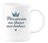 quotedazur - Mug Mon parrain ma chance mon bonheur - Tasse Cadeau Baptême Demande Futur Parrain Homme - Blanc/Céramique