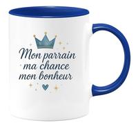 quotedazur - Mug Mon parrain ma chance mon bonheur - Tasse Cadeau Baptême Demande Futur Parrain Homme - Bleu/Céramique