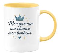 quotedazur - Mug Mon parrain ma chance mon bonheur - Tasse Cadeau Baptême Demande Futur Parrain Homme - Jaune/Céramique