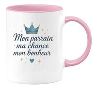 quotedazur - Mug Mon parrain ma chance mon bonheur - Tasse Cadeau Baptême Demande Futur Parrain Homme - Rose/Céramique