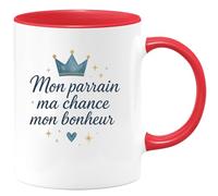 quotedazur - Mug Mon parrain ma chance mon bonheur - Tasse Cadeau Baptême Demande Futur Parrain Homme - Rouge/Céramique