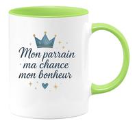 quotedazur - Mug Mon parrain ma chance mon bonheur - Tasse Cadeau Baptême Demande Futur Parrain Homme - Vert/Céramique