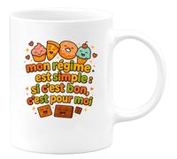 quotedazur - Mug mon régime c'est simple : si c'est bon, c'est pour moi - Tasse Cadeau Humour Femme - Blanc/Céramique