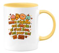 quotedazur - Mug mon régime c'est simple : si c'est bon, c'est pour moi - Tasse Cadeau Humour Femme - Jaune/Céramique