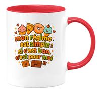 quotedazur - Mug mon régime c'est simple : si c'est bon, c'est pour moi - Tasse Cadeau Humour Femme - Rouge/Céramique