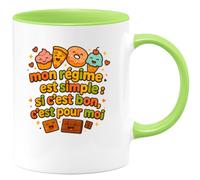 quotedazur - Mug mon régime c'est simple : si c'est bon, c'est pour moi - Tasse Cadeau Humour Femme - Vert/Céramique