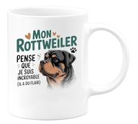 quotedazur - Mug Mon rottweiler pense que je suis incroyable (il a du flair) - Tasse Cadeau Rottweiler Femme - Blanc/Céramique