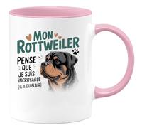 quotedazur - Mug Mon rottweiler pense que je suis incroyable (il a du flair) - Tasse Cadeau Rottweiler Femme - Rose/Céramique
