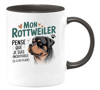 quotedazur - Mug Mon rottweiler pense que je suis incroyable (il a du flair) - Tasse Cadeau Rottweiler Femme - Noir/Céramique