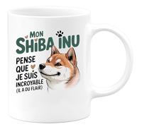 quotedazur - Mug Mon shiba inu pense que je suis incroyable (il a du flair) - Tasse Cadeau Shiba Inu Femme - Blanc/Céramique