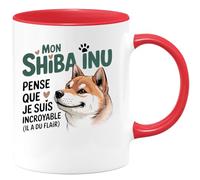 quotedazur - Mug Mon shiba inu pense que je suis incroyable (il a du flair) - Tasse Cadeau Shiba Inu Femme - Rouge/Céramique