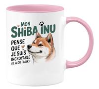 quotedazur - Mug Mon shiba inu pense que je suis incroyable (il a du flair) - Tasse Cadeau Shiba Inu Femme - Rose/Céramique