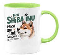 quotedazur - Mug Mon shiba inu pense que je suis incroyable (il a du flair) - Tasse Cadeau Shiba Inu Femme - Vert/Céramique