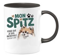 quotedazur - Mug Mon spitz pense que je suis incroyable (il a du flair) - Tasse Cadeau Spitz Femme - Noir/Céramique