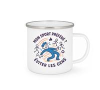 quotedazur - Mug Mon sport préféré ? Éviter les gens - Tasse Cadeau Humour Femme - Blanc/Emaillé