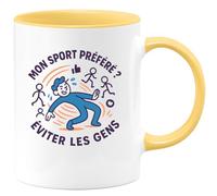 quotedazur - Mug Mon sport préféré ? Éviter les gens - Tasse Cadeau Humour Femme - Jaune/Céramique