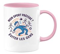 quotedazur - Mug Mon sport préféré ? Éviter les gens - Tasse Cadeau Humour Femme - Rose/Céramique