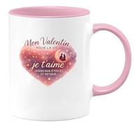 quotedazur - Mug Mon Valentin pour la vie, je t'aime jusqu'aux étoiles et retour - Tasse Cadeau Amour, Saint-Valentin, Couple Homme - Rose/Céramique