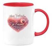 quotedazur - Mug Mon Valentin pour la vie, je t'aime jusqu'aux étoiles et retour - Tasse Cadeau Amour, Saint-Valentin, Couple Homme - Rouge/Céramique