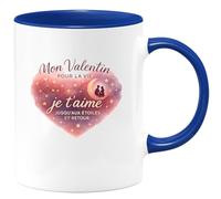 quotedazur - Mug Mon Valentin pour la vie, je t'aime jusqu'aux étoiles et retour - Tasse Cadeau Amour, Saint-Valentin, Couple Homme - Bleu/Céramique