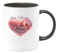 quotedazur - Mug Mon Valentin pour la vie, je t'aime jusqu'aux étoiles et retour - Tasse Cadeau Amour, Saint-Valentin, Couple Homme - Noir/Céramique
