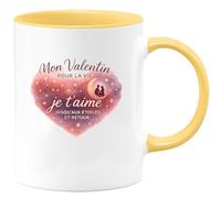 quotedazur - Mug Mon Valentin pour la vie, je t'aime jusqu'aux étoiles et retour - Tasse Cadeau Amour, Saint-Valentin, Couple Homme - Jaune/Céramique