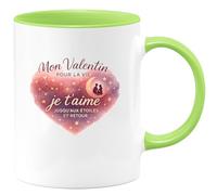 quotedazur - Mug Mon Valentin pour la vie, je t'aime jusqu'aux étoiles et retour - Tasse Cadeau Amour, Saint-Valentin, Couple Homme - Vert/Céramique