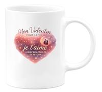 quotedazur - Mug Mon Valentin pour la vie, je t'aime jusqu'aux étoiles et retour - Tasse Cadeau Amour, Saint-Valentin, Couple Homme - Blanc/Céramique