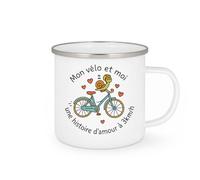 quotedazur - Mug Mon vélo et moi, une histoire d'amour à 3km/h - Tasse Cadeau Humour Homme - Blanc/Emaillé