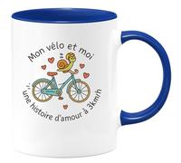 quotedazur - Mug Mon vélo et moi, une histoire d'amour à 3km/h - Tasse Cadeau Humour Homme - Bleu/Céramique