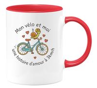 quotedazur - Mug Mon vélo et moi, une histoire d'amour à 3km/h - Tasse Cadeau Humour Homme - Rouge/Céramique